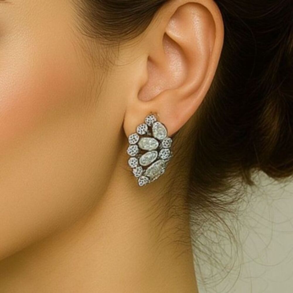 Vintage Sarah Coventry Silver tone Faux Moonstone and Rhinestone Clip on Earring